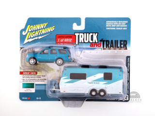 JOHNNY LIGHTNING 2005 Cadillac Escalade & Camper Trailer Metallic Teal