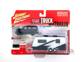 JOHNNY LIGHTNING 2005 Cadillac Escalade & Camper Trailer Custom Matte Black