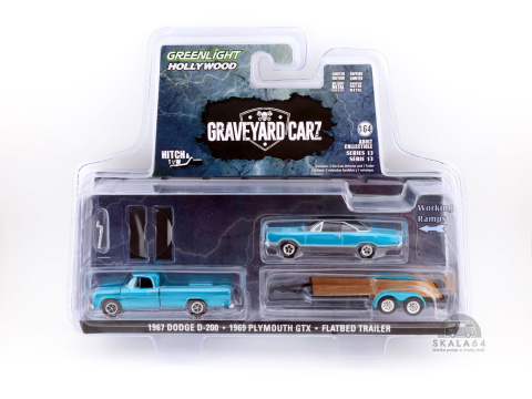 * GREENLIGHT * 1967 Dodge D-200 * 1969 Plymouth GTX * Flatbed Trailer * Graveyard Carz * * GREENLIGHT * 1967 Dodge D-200 * 1969 Plymouth GTX * Flatbed Trailer * Graveyard Carz *