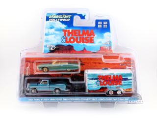 GREENLIGHT 1967 Ford F-250 1966 Ford Tunderbird Convertible Enclosed Car Trailer Thelma & Louise