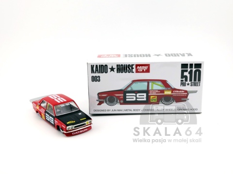 Model samochodu Kaido House 003 Datsun 510 Pro Street SK510 Red  w skali 1:64 - pudełko