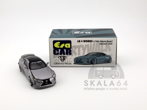 Model samochodu Lexus LC500 LB Works Metal Silver Liberty Walk w skali 1:64 - pudełko