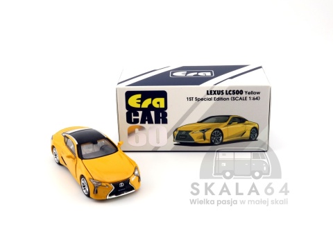 Model samochodu Lexus LC500 Yellow 1st Special Edition w skali 1:64 - pudełko