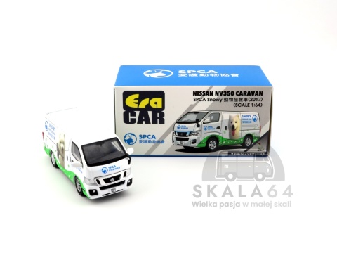 Model samochodu Nissan NV350 Caravan SPCA w skali 1:64 - pudełko