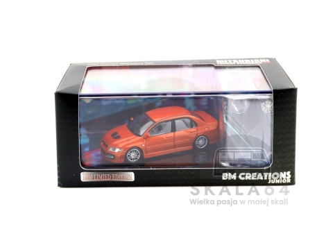 Model samochodu Mitsubishi Lancer Evolution VII Custom Orange w skali 1:64 - pudełko