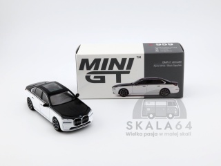 MINI GT BMW i7 xDrive60 Alpine White / Black Sapphire LHD MGT00959-L MiniGT