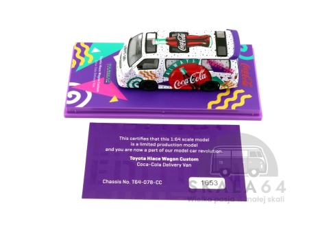 Model samochodu Toyota Hiace Wagon Custom Coca-Cola Delivery Van w skali 1:64 - certyfikat