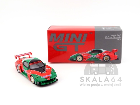 Model samochodu Mazda RX-7 LB-Super Silhouette 787B Tas Green Red w skali 1:64 - pudełko