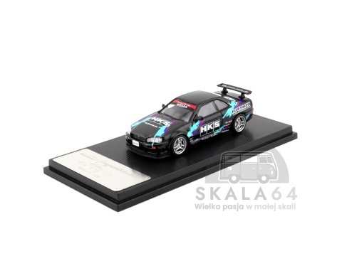 Model samochodu Nissan Skyline GT-R R34 V-Spec HKS w skali 1:64 - przód