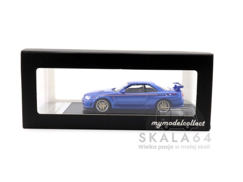 Model samochodu Nissan Skyline GT-R R34 V-Spec Nismo Livery Blue w skali 1:64 - pudełko