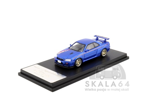 Model samochodu Nissan Skyline GT-R R34 V-Spec Nismo Livery Blue w skali 1:64 - przód