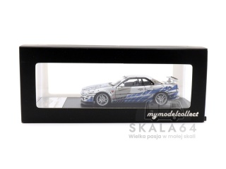 My Model Collect Nissan Skyline GT-R R34 V-Spec Silver Blue 1:64