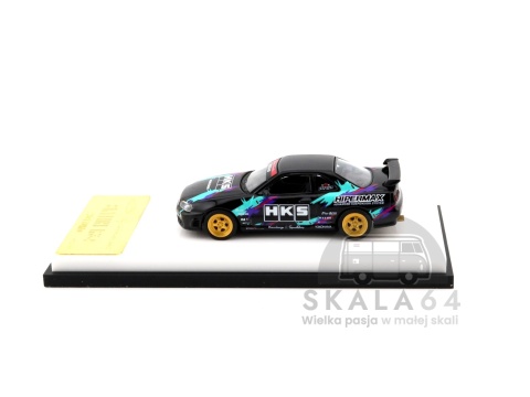Model samochodu Nissan Skyline R34 25GT Turbo HKS w skali 1:64 - bok