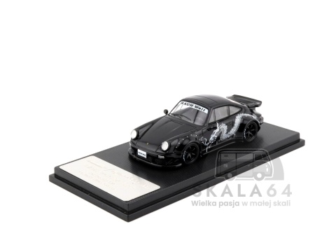 Model samochodu Porsche 911 RWB 930 RAUH-Welt Akira Nakai Black w skali 1:64 - przód
