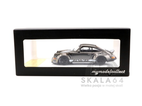 Model samochodu Porsche 911 RWB 930 RAUH-Welt Akira Nakai Chrome Gunmetal Black w skali 1:64 - pudełko
