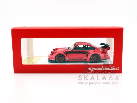 Model samochodu Porsche 911 RWB 930 RAUH-Welt Akira Nakai Chrome Red w skali 1:64 - pudełko