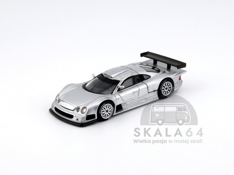 Model samochodu Mercedes-Benz CLK-GTR Silver w skali 1:64 - przód