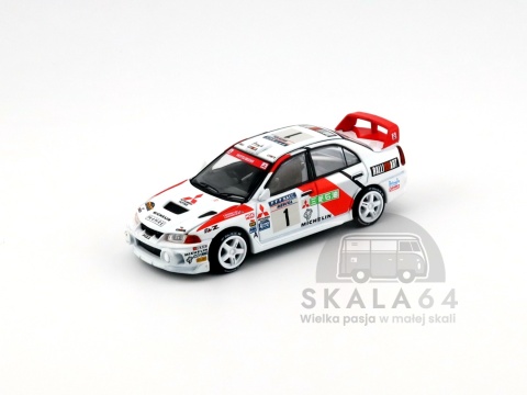 Model samochodu Mitsubishi Lancer Evolution EVO IV 1997 Catalunya Rally Winner w skali 1:64 - przód