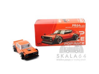POP RACE PR64-173 Nissan Skyline GT-R V8 Drift Kenmeri Orange PR640173 1:64