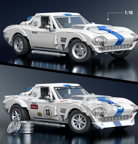 HOT WHEELS Brick Shop Elite Series Corvette Grand Sport 1:16 918 elementów + model w skali 1:64