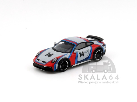 Model samochodu Porsche 911 Dakar Ice Gray Metallic Rally 1978 w skali 1:64 - przód