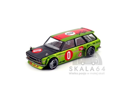 Model samochodu Datsun 510 Wagon OG Flow Yellow w skali 1:64 - przód