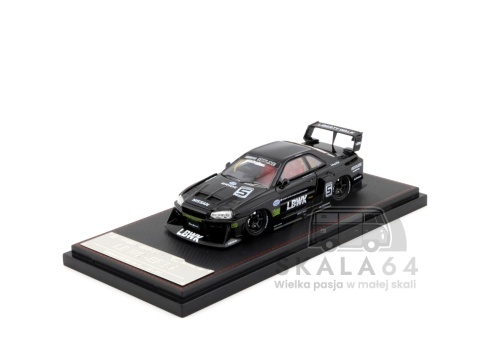 Model samochodu Nissan Skyline R34 LBWK-ER34 Liberty Walk Black w skali 1:64 - przód