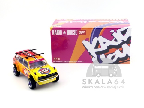 Model samochodu Datsun 510 Wagon 4x4 Kaido Islands V1 w skali 1:64 - pudełko