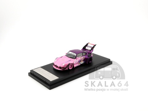 Model samochodu Porsche 911 RWB 993 Dragon Ball Z Majin Buu Pink Purple w skali 1:64 - przód