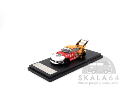 Model samochodu Porsche 911 RWB 993 Dragon Ball Z Son Goku White Red Orange w skali 1:64 - przód
