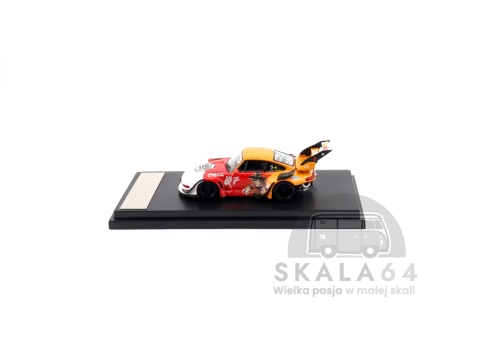 Model samochodu Porsche 911 RWB 993 Dragon Ball Z Son Goku White Red Orange w skali 1:64 - bok
