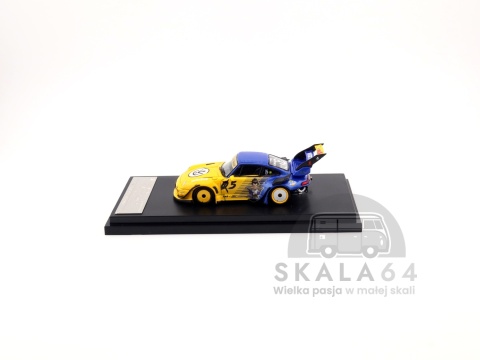 Model samochodu Porsche 911 RWB 993 Dragon Ball Z Vegeta Yellow Blue w skali 1:64 - bok