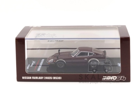 Model samochodu Nissan Fairlady 240ZG HS30 Maroon Dark Red w skali 1:64 - pudełko