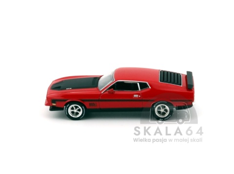 Model samochodu 1971 Ford Mustang Mach 1 Race Red w skali 1:64 - bok
