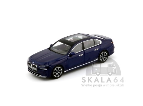 Model samochodu BMW i7 xDrive60 Tanzanite Blue Metallic w skali 1:64 - przód