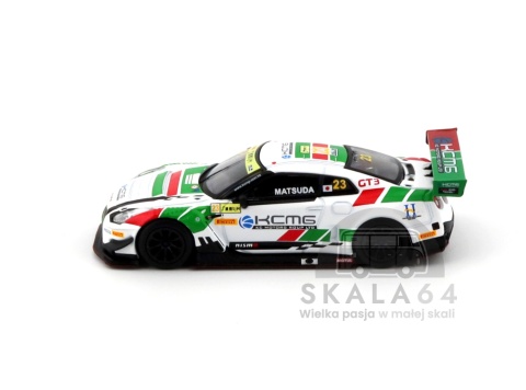 Model samochodu Nissan GT-R Nismo #23 KCMG 2018 FIA GT World Cup Macau w skali 1:64 - bok