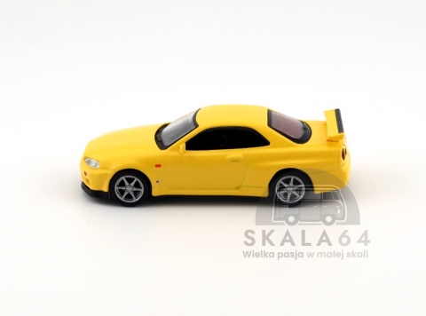Model samochodu Nissan Skyline GT-R R34 V-Spec Lightning Yellow w skali 1:64 - bok
