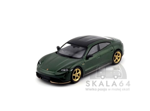 Model samochodu Porsche Taycan Turbo S Midnight Green SHMEE150 w skali 1:64 - przód