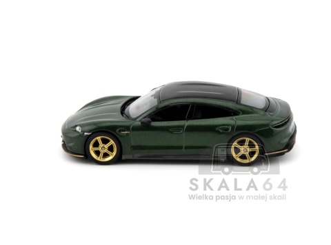 Model samochodu Porsche Taycan Turbo S Midnight Green SHMEE150 w skali 1:64 - bok