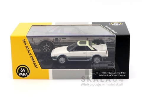 Model samochodu Toyota MR2 MK1 White & Silver w skali 1:64 - pudełko