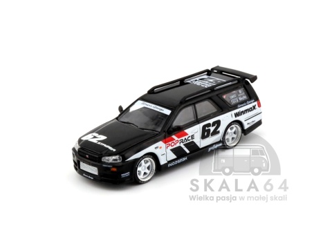 Model samochodu Nissan Stagea R34 Simon's Garage #62 Black w skali 1:64 - przód