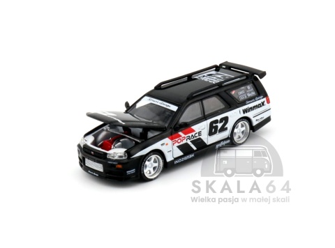 Model samochodu Nissan Stagea R34 Simon's Garage #62 Black w skali 1:64 - maska