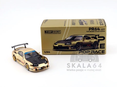 Model samochodu Toyota Supra MK4 A80 Top Secret GT300 Gold Carbon Hood w skali 1:64 - pudełko
