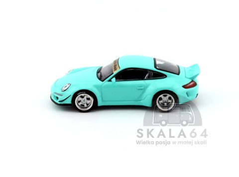 Model samochodu Porsche 911 RWB 997 Tiffany Blue w skali 1:64 - bok