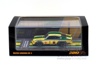 INNO MODELS Mazda Savanna RX3 RX-3 Katayama Racing Livery Yellow / Green Inno64 1:64