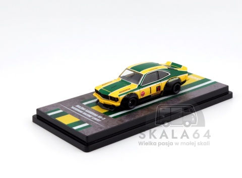 Model samochodu Mazda Savanna RX-3 Katayama Racing Livery Yellow / Green w skali 1:64 - przód