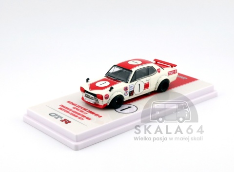 Model samochodu Nissan Skyline 2000 GT-R KPGC10 #1 Takahashi Kunimitsu Fuji Masters 250 km 1971 White / Red w skali 1:64 - przód