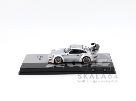Model samochodu Porsche 911 RWB 964 Silver RAUH-Welt Begriff w skali 1:64 - bok