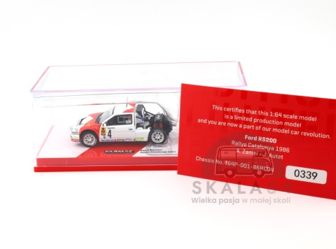Model samochodu Ford RS200 Rallye Catalunya 1986 #04 Zanini Autet w skali 1:64 - certyfikat
