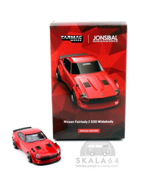 Model samochodu Nissan Fairlady Z S30 Widebody Red JONSIBAL Designworks w skali 1:64 - pudełko